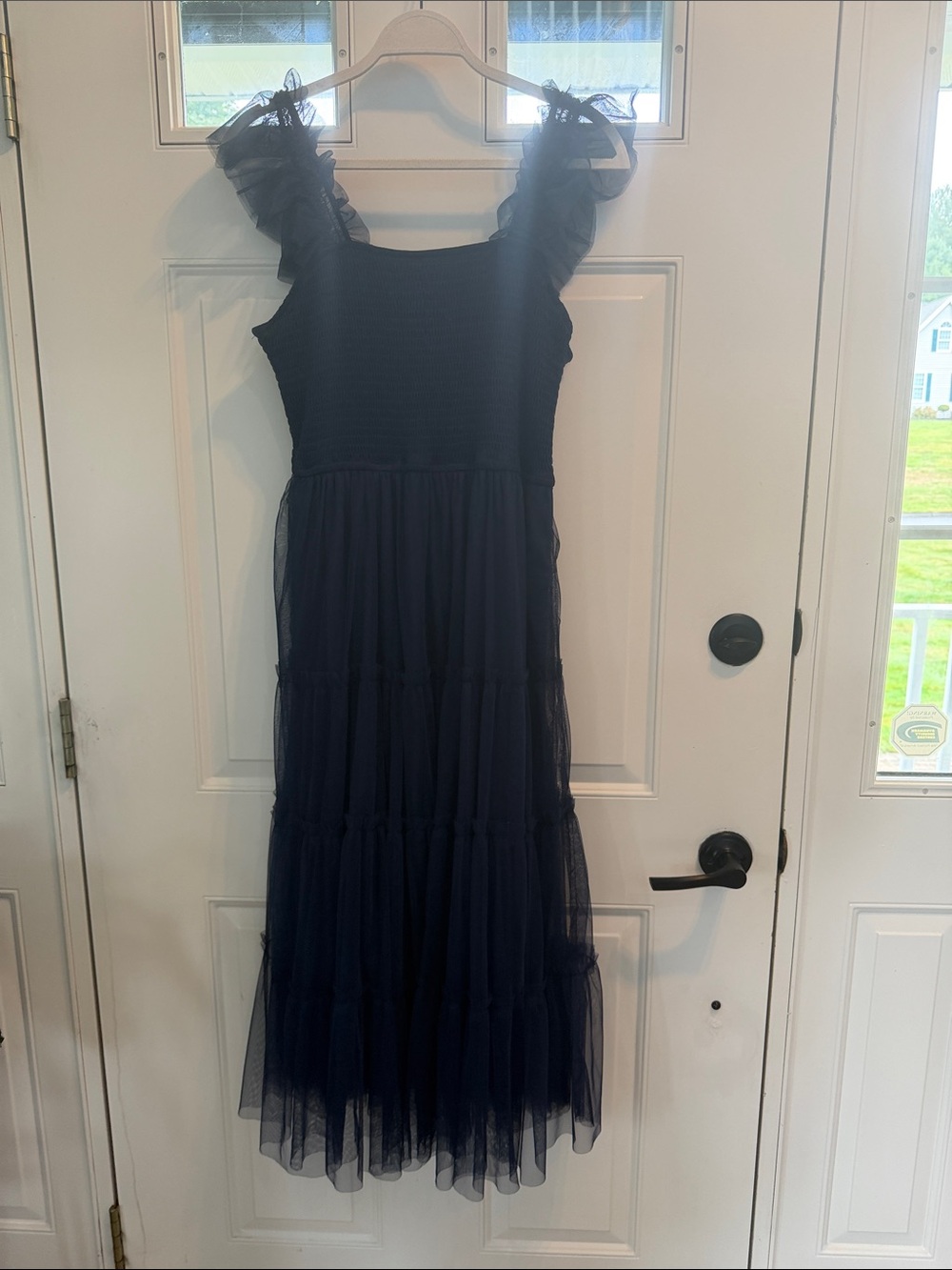 Elegant Navy Blue Tiered Tulle Maxi Dress